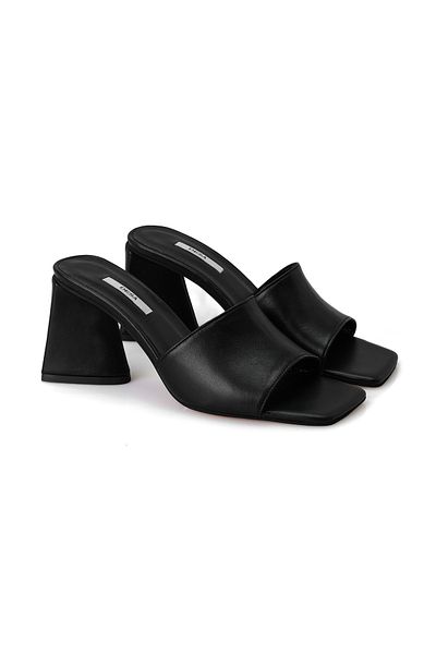 Desa Women's Black Heeled Napa Leather Slippers