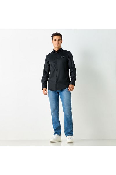 Emperor Solid Shirt With Long Sleeves And Button Closure