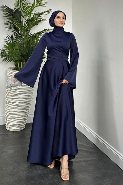 MERVEN AKYÜZ Βραδινό φόρεμα Pary μπροστά σταυρωτό Navy Blue