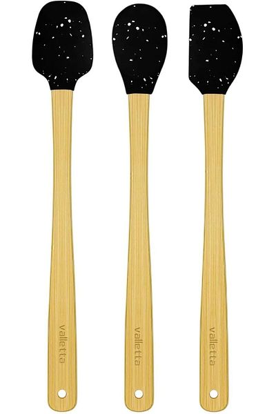 STOREMAX Sellbuystore Indigo 3-Piece Black Dotted Bamboo Silicone Spatula Set Long 26 cm Vlt1520 1053513