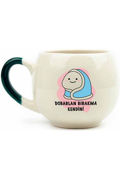 STOREMAX Ntwork Design Dobarlan Drop Self Cream Glossy Balloon Mug (Green Handle) - Gift Ceramic Mug