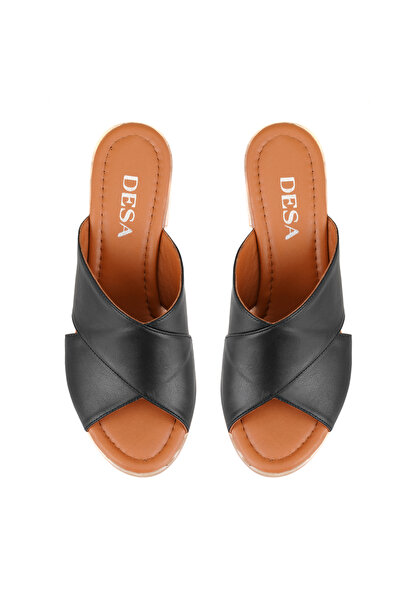 Desa Дамски черни кожени чехли на ток