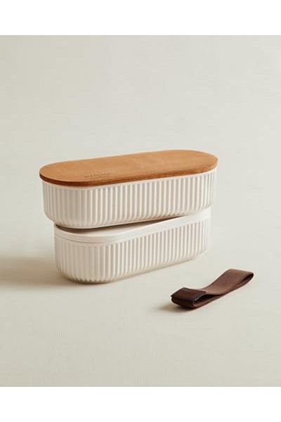 STOREMAX Bystoreby Coco Magou 2-Pack Storage Container with Wooden Lid, 500 Ml, Soft Ecru Newdesing 646268