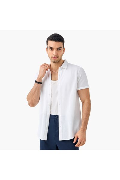Iconic Textured Shirt With Short Sleeves And Button Closure