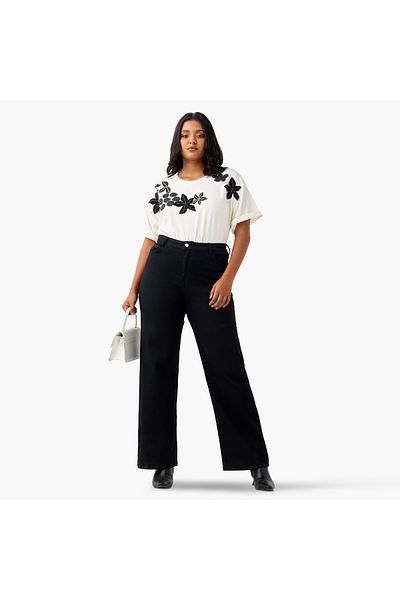 Ulla Popken Plus Size Embellished T-shirt With Short Sleeves
