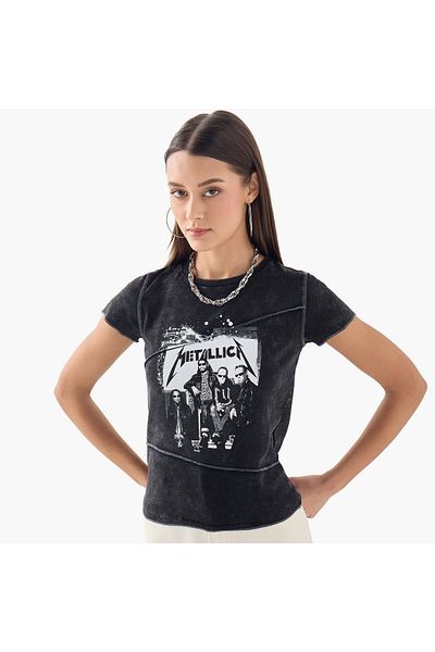 SP Characters Metallica Print Crew Neck T-shirt With Short Sleeves