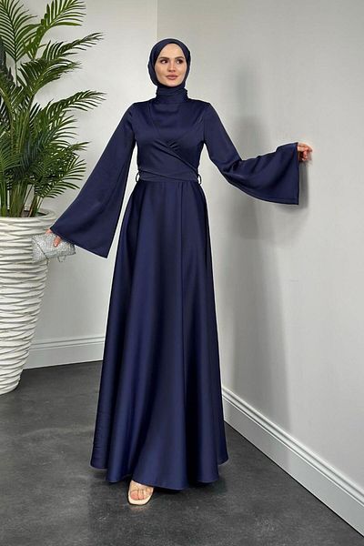 MERVEN AKYÜZ Βραδινό φόρεμα Pary μπροστά σταυρωτό Navy Blue