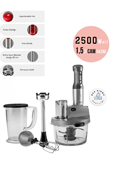 Karaca Turbo Doğrayıcı, Dilimleme Rondo, Blender 2500W Yüksek Güç 8 in 1 Mikser seti & Mutfak Robotu