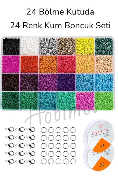 Hobimos Set of 24 Colored Sand Beads - 24 Compartments Box with Attachments and 2 Fishing Line -2