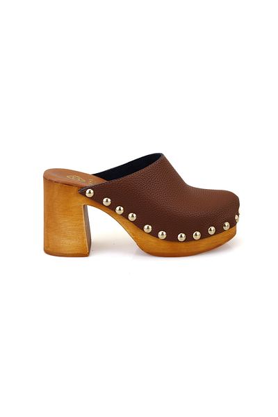 Desa Women's Tan Heeled Leather Sabo