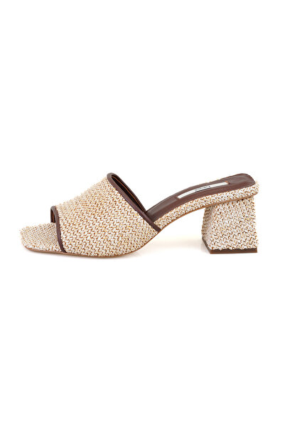 Desa Women's Brown Heeled Straw Slippers