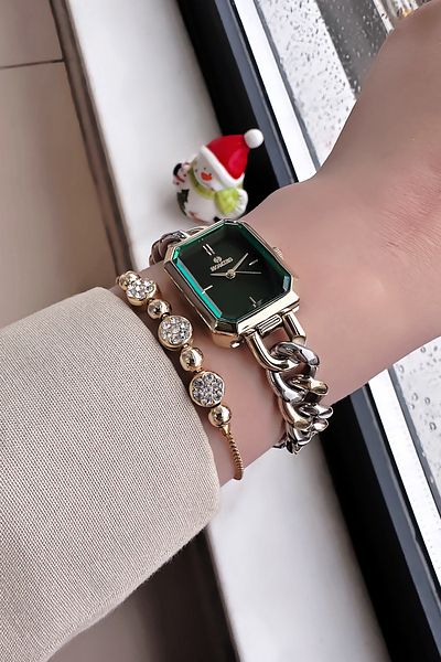 Homies Waterproof Gold Silver Color Women's Wristwatch - Chain Steel Band & Bracelet Hmby2046C3