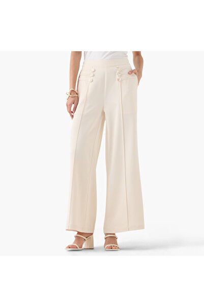 2Xtremz Button Detail Wide Leg Pants With Pintucks