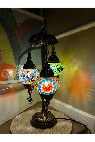 Glow Lambader 3''lü Otantik Lamba Dekor Abajur Aydınlatma Gece Lambası