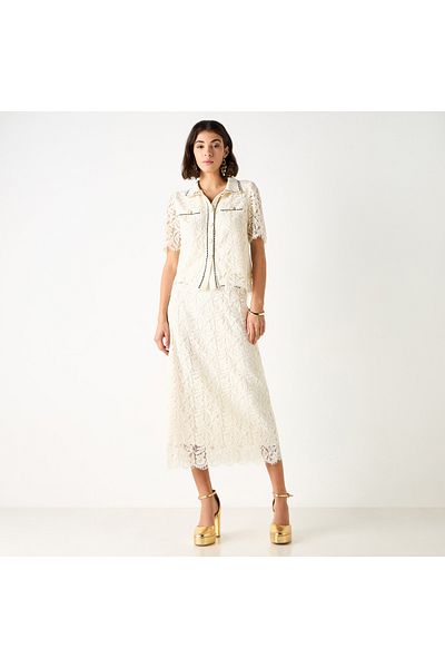 2Xtremz Lace Textured A-line Midi Skirt With Slit Detail
