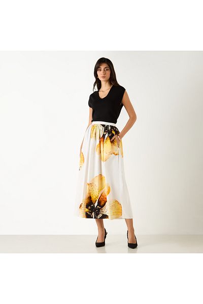 Iconic Floral Print Midi Skirt With Elasticated Waistband