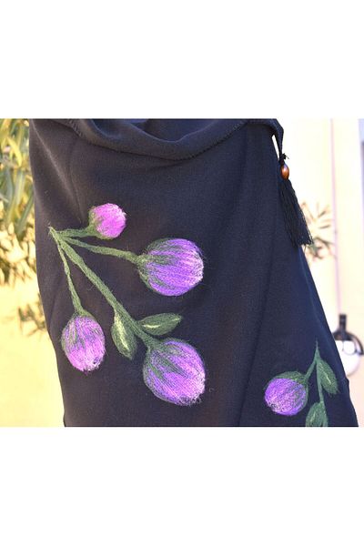 AYNALI BOHÇA Black Wool Felting Etol Shawl