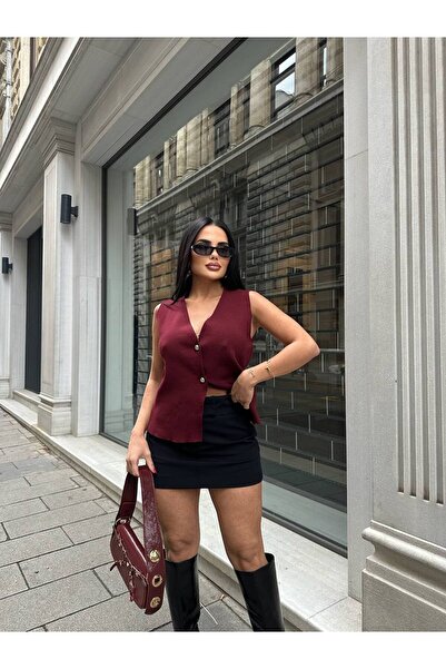 LB Laluna Butik Жіноча бордова безрукавка з ґудзиками