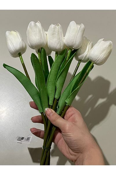Çiçeksi Tunira Home Artificial 5-Piece Wet Tulip Bouquet Real Texture Off White Εύκαμπτο – Τεχνητό λουλούδι De