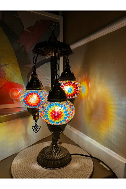 Glow Cam Lambader 3''lü Otantik Lamba Dekor Abajur Aydınlatma Gece Lambası 3 Tek Ayaklı E14 TR 0-100 Çok