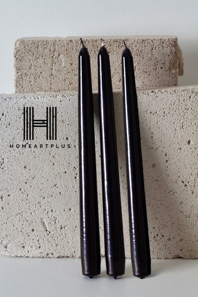 a&p Metalik renk Siyah dekoratif Şamdan mum 3 adet (25x2.2cm)