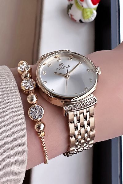 Homies Special Boxed Original Women's Wristwatch Waterproof Gold Color Steel Band +Bracelet Hmby2045C1