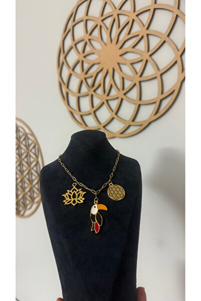 Alışveriş Bekçisi Çelik tukan kuşu yaşam çiçeği lotus çiçeği kolye