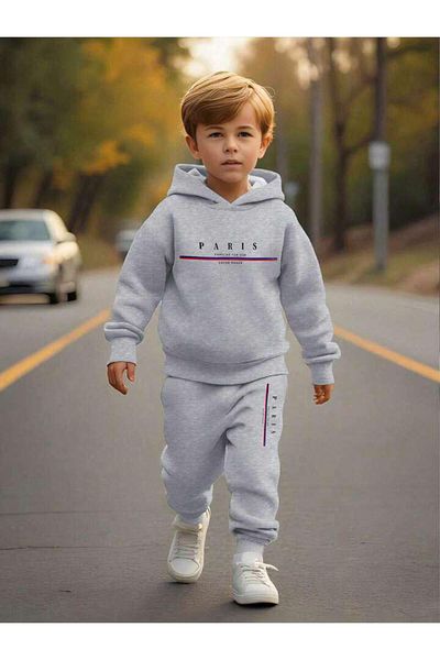 buendiakids Σετ αθλητικής φόρμας Boy's Grey Paris με κουκούλα