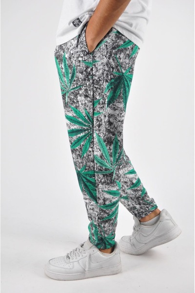 Superbluemexico Men's Casual Patterned Loose Green Baguette Trousers