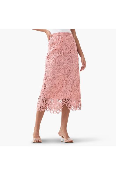 2Xtremz Lace Textured Midi Skirt With Zip Closure