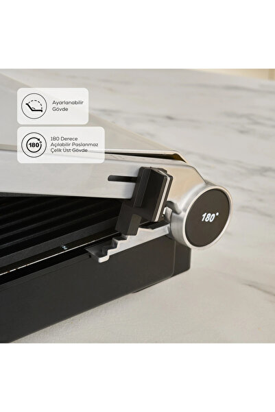 Karaca Döküm Plakalı Dijital Zaman ve Sıcaklık Ayarlı Steel Pro Sear İNOX Gövdeli Izgara ve Tost Makinesi