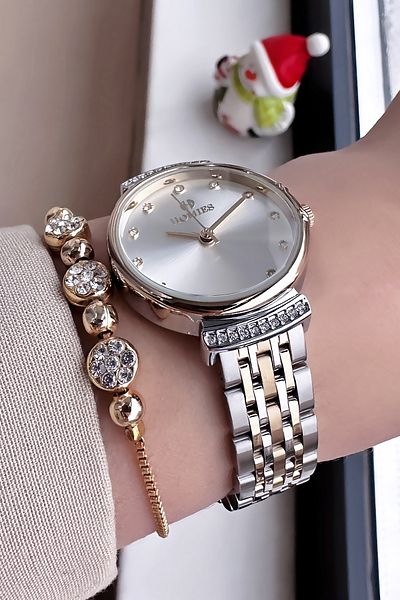 Homies Original Women's Wristwatch - Waterproof, Gold Silver Color, Steel Band + Bracelet Hmby2045C3