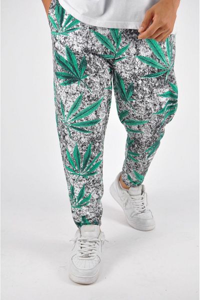 Superbluemexico Men's Casual Patterned Loose Green Baguette Trousers