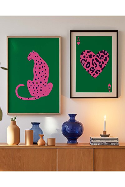 DES VU PRINT Pembe Kaplan İskambil Kartı 2'li Poster Seti