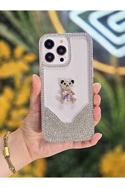 OSG iPhone 15 Pro Uyumlu 3 Boyutlu Karakterli Taşlı Premium Lüüx Koruyucu Tel...