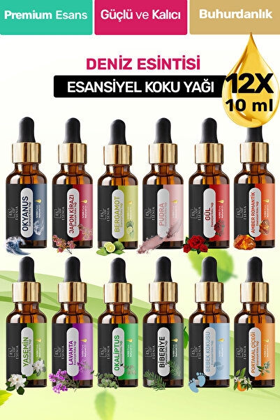 ESENIA 12'lı Set8 Esansiyel Uçucu Yağı Buhurdanlık Difüzör Esansı oda banyo p...