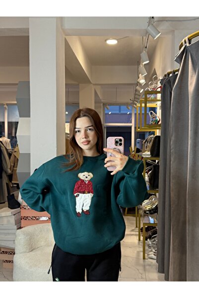 Esilapark سويت شيرت مطرز من Mola Teddy Bear مقاس كبير، نموذج 3 خيوط من القماش...