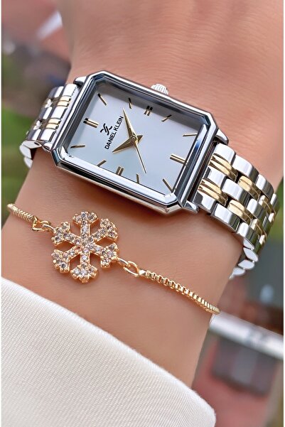 Daniel Klein Marka Sarı Gümüş Renk 2 Yıl Garantili Kadın Kol Saati - Bileklik Hediyeli