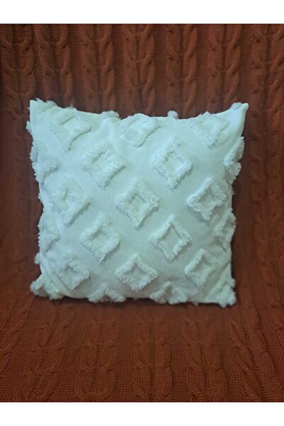 PİANTE DEKOR Özel Tasarım Punch Panç Peluş Puffy Baklava Desenli Krem Rengi K...