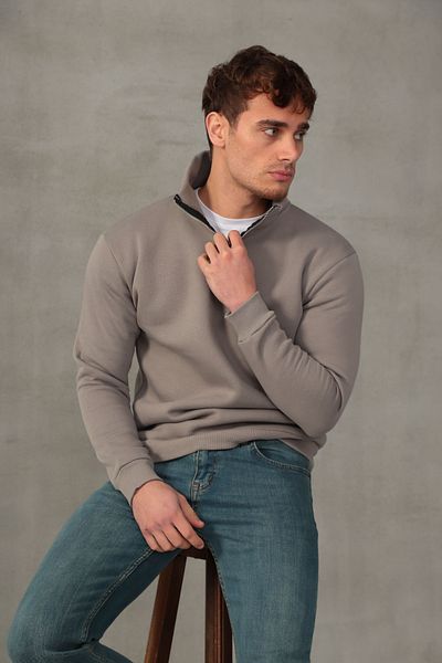 COTTONLAB Hanorac unisex, cu croiala relaxată, cu textura moale, cu jumătate de fermoar, cu guler ridicat