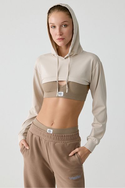 Urban Beat Lussi Women's Long Sleeve Hooded Stone Color Bustier