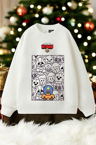 LEON CLUB Hanorac alb Brawl Stars pentru copii, unisex, sezon nou