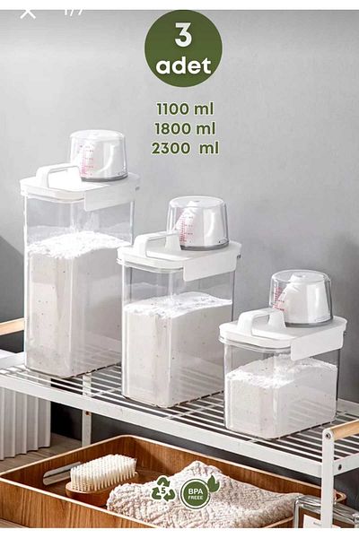 AURA طقم علب طعام مقاومة للتسرب مكون من 3 قطع مع غطاء مقياس 1100 مل - 1800 مل - 2300 مل