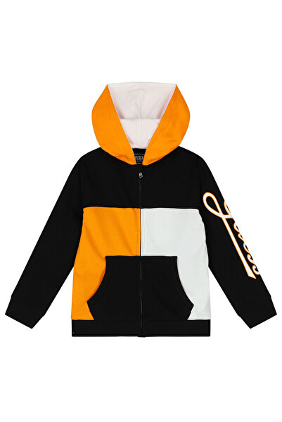 Guess Boys Black Logo Hooded Zip Up Top