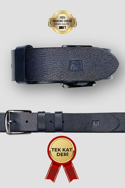 Deriza Ανδρική ζώνη 4060 Premium Single Layer Navy Blue - Γνήσιο δέρμα και σχέδιο