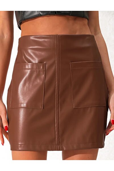 MAROVOAY Μίνι φούστα με τσέπες από τεχνητό δέρμα σε μαύρισμα χρώμα