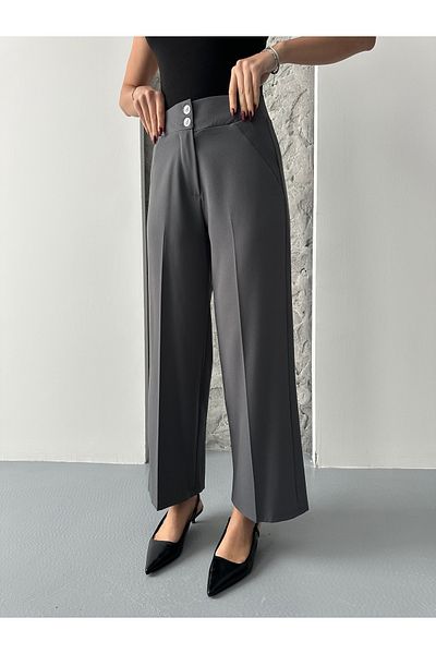 feiruz Women's High Waist Elastic Wide Leg Seasonal Fabric Trousers