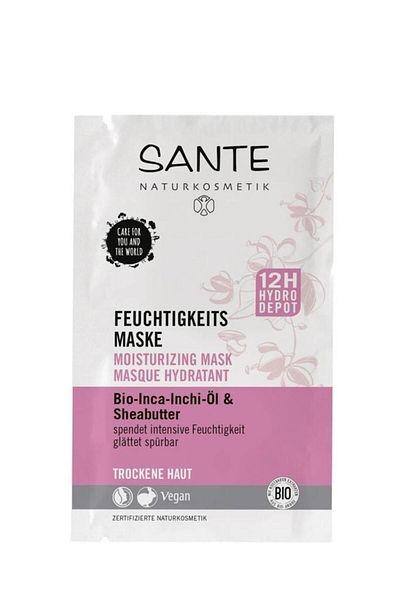 Sante قناع ترطيب عضوي - كيس واحد - زيت اللؤلؤ العضوي وزبدة الشيا - 2 × 4 مل كيس