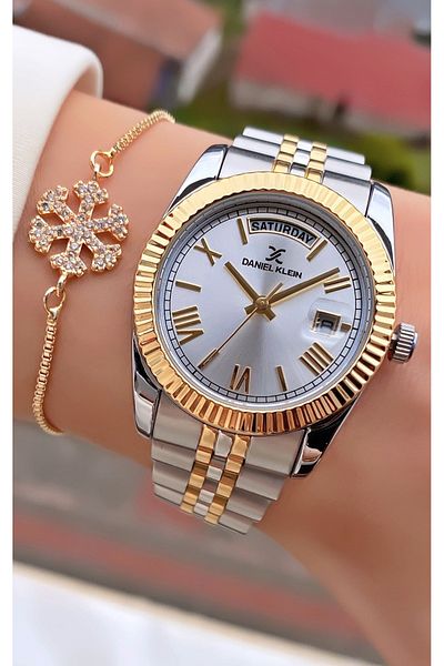 Daniel Klein Brand Yellow Silver Color Women's Wristwatch - Bracelet Gift
