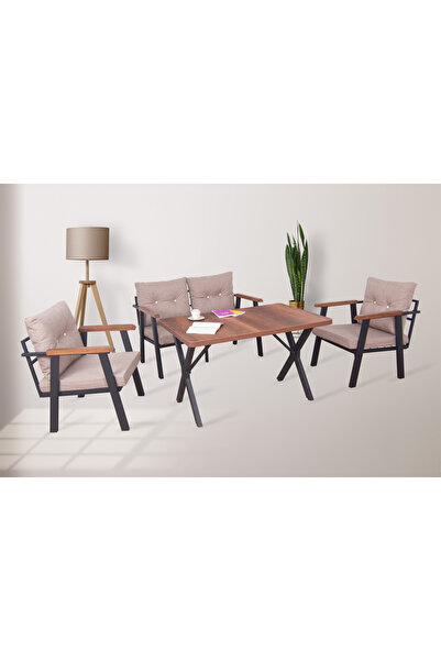 Kırlenta KIRLENTA ERCİYES BEJ 2+1+1+ MASA ( 110 X 70 ) BAHÇE BALKON TAKIMI ÇA...